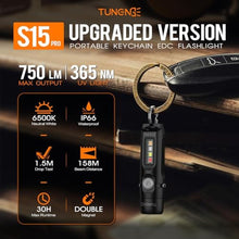 Load image into Gallery viewer, TUNENGE S15Pro Keychain Flashlight,750 High Lumen EDC Pocket Flashlight with Clip,USB C Rechargeable Mini Flashlight with Magnet,Suitable for Hiking, Camping, Repair(Black), PlasticSwitchBlack_5645
