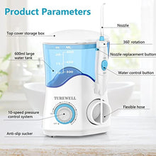 Load image into Gallery viewer, TUREWELL Water Dental Flosser for Teeth/Braces, Water Teeth Cleaner 8 Jet Tips and 10 Pressure Levels, 600ML Large Water Tank Oral Irrigator for Family(White)_8008
