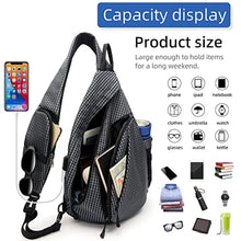 Load image into Gallery viewer, TurnWay Water-Proof Sling bag/Crossbody Backpack/Shoulder Bag with USB Charging Port for Travel, Hiking, Cycling, Camping (Grey Grid), GreyGrid_636
