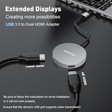 Load image into Gallery viewer, UANTIN USB 3.0 to Dual HDMI Adapter Extended Display | 4K/1080p Aluminum Universal Video Graphics Card Adapter for Mac OS and Windows, USB to 2 HDMI Splitter for Laptop,Desktop and More - (11 INCH), Grey_1923

