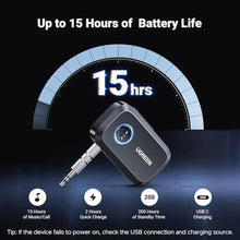 Load image into Gallery viewer, UGREEN Bluetooth 5.4 Car Adapter, Hands-Free Call &amp; Noise Cancelling AUX to Bluetooth Adapter for Car, 3.5mm Audio Blue-Tooth Receiver for Cars Stereo Home Speaker - 15H Battery Life, Black_317
