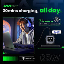Load image into Gallery viewer, UGREEN Uno 65W USB C Charger Block, Nexode 3-Port GaN Fast Charger with Screen, Fun Robot Gifts for Men Women, Compatible with iPhone 17, MacBook Pro/Air/Neo, XPS, Galaxy S26, Steam Deck, Black_143
