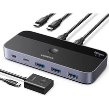 Load image into Gallery viewer, UGREEN USBC Switch 2 Computers Share 4 USB 3.2 Ports, 10Gbps Switcher Selector for PC Laptop Keyboard Mouse, Sharing Switch Adapter with 2 USB-C to C Data Cables and Remote, Black_1
