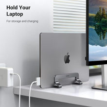 Load image into Gallery viewer, UGREEN Vertical Laptop Stand Holder for Desk Compatible with MacBook Pro, MacBook Air Stand Vertical Aluminum Adjustable for Up to 17.3 Inch Gaming Laptop, Gray, SilverGray_8562
