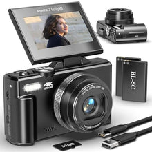 Load image into Gallery viewer, UIKICON Digital Camera for Photography and Vlogging, 4K Autofocus YouTube Camera with 3" 180 Flip Screen, WiFi, 18X Zoom, Flash, 2 Batteries &amp; 32GB SD Card_1
