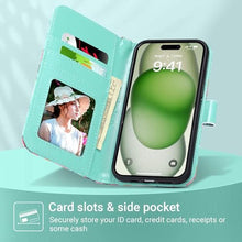 Load image into Gallery viewer, ULAK Compatible with iPhone 15 Wallet Case for Women, Premium PU Leather Flip Cover with Card Holder, Kickstand Feature Protective Purse Case for iPhone 15 2023 6.1 Inch, Mint_7537
