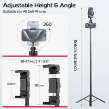 Load image into Gallery viewer, ULANZI MT-70 Extendable Tripod, 63" Selfie Stick Vlog Stand w 2 Phone Clips, Black_251
