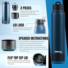 Load image into Gallery viewer, Ultimaxx Vacuum Insulated Premium Water Bottle with Bluetooth Speaker - Steel Double Wall Design, Lights, Lid Lock, Convenient Drinking Spout &amp; Carry Handle (700ml/23.6 oz) - Blue_1374

