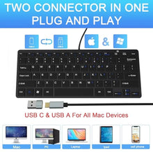 Load image into Gallery viewer, Ultra-Slim 78keys USB-C Mini Wired Keyboard with Media Hotkeys for Apple Mac Pro, MacBook 56Pro/ iMac, Air, Mac Mini, Laptop Computers, Windows Desktop PC 11/10/8/7, With USB-C to A OTG Adapter, Black_6489
