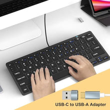 Load image into Gallery viewer, Ultra-Slim 78keys USB-C Mini Wired Keyboard with Media Hotkeys for Apple Mac Pro, MacBook 56Pro/ iMac, Air, Mac Mini, Laptop Computers, Windows Desktop PC 11/10/8/7, With USB-C to A OTG Adapter, Black_6492
