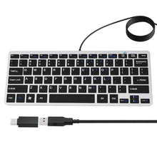 Load image into Gallery viewer, Ultra-Slim 78keys USB Mini Wired Keyboard with Media Hotkeys for Apple Mac Pro, MacBook 56Pro/ iMac, Air, Mac mini, Laptop Computers, Windows PC 11/10/8/7, with USB-A to C OTG Adapter, Silver Black, SilverBlack_1
