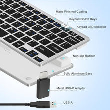 Load image into Gallery viewer, Ultra-Slim 78keys USB Mini Wired Keyboard with Media Hotkeys for Apple Mac Pro, MacBook 56Pro/ iMac, Air, Mac mini, Laptop Computers, Windows PC 11/10/8/7, with USB-A to C OTG Adapter, Silver Black, SilverBlack_7441
