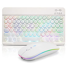 Load image into Gallery viewer, Ultra-Slim Lightweight Bluetooth Keyboard and Mouse Portable Mini Wireless Keyboard Rechargeable 7-Color Backlit for Apple iPad iPhone,Tablet iPhone Smartphone iOS Android Windows,Round Keys White_1
