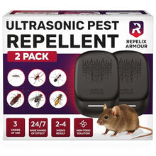 Load image into Gallery viewer, Ultrasonic Pest Repeller for Indoor Use - 2 Pack - Covers Up to 1,500 sq ft per Device - 3 Modes Mouse Repellent - Rodent Repellent Helps Repel Rats, Spiders, Mosquitoes, Ants &amp; Household Insects, Black_1
