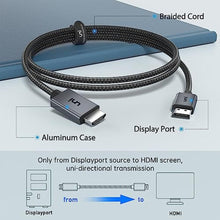 Load image into Gallery viewer, uni 4K DisplayPort to HDMI Cable 6.6ft [1440P@60Hz, 1080P@120Hz], Sturdy Braided DP to HDMI Cord for Monitor, Unidirectional Display Port to HDMI Cable Compatible with DELL, GPU, AMD, NVIDIA_1010
