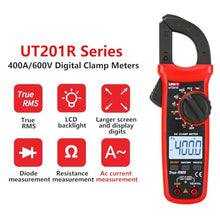 Load image into Gallery viewer, UNI-T UT201R Digital Clamp Meter 4000 Counts Multimeter Auto Range True RMS Clamp Meter DC Current Meter_2065
