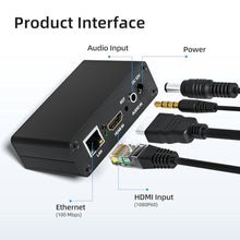 Load image into Gallery viewer, UNISHEEN 1080P60 HDMI Video Encoder, H.265/H.264 Live Streaming Encoder, HDMI to RTSP/RTMP/SRT/HLS/WebRTC IPTV Encoder for YouTube Facebook Live, Browser Setup, No PC Software Needed, Black_190
