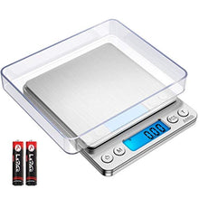 Load image into Gallery viewer, (Upgraded) AMIR Digital Kitchen Scale, 500g Mini Pocket Jewelry Scale, Food Scale, Coffee Scale, Back-Lit LCD Display, 2 Trays, 6 Units, Auto Off, Tare, PCS, Stainless Steel (Batteries Included), Silver_1
