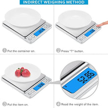 Load image into Gallery viewer, (Upgraded) AMIR Digital Kitchen Scale, 500g Mini Pocket Jewelry Scale, Food Scale, Coffee Scale, Back-Lit LCD Display, 2 Trays, 6 Units, Auto Off, Tare, PCS, Stainless Steel (Batteries Included), Silver_251
