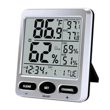Load image into Gallery viewer, Urageuxy Hygrometer Thermometer Room Temperature Humidity Meter with Large Display, Min/Max Records, Alarm Clock, Time for Home, Greenhouse, Baby Room, Office, Cellar, SilverBlack_1

