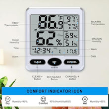 Load image into Gallery viewer, Urageuxy Hygrometer Thermometer Room Temperature Humidity Meter with Large Display, Min/Max Records, Alarm Clock, Time for Home, Greenhouse, Baby Room, Office, Cellar, SilverBlack_5924
