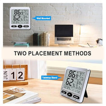 Load image into Gallery viewer, Urageuxy Hygrometer Thermometer Room Temperature Humidity Meter with Large Display, Min/Max Records, Alarm Clock, Time for Home, Greenhouse, Baby Room, Office, Cellar, SilverBlack_5925
