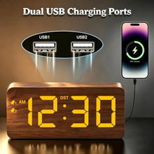 Load image into Gallery viewer, URAYCO Wood Digital Alarm Clock with 10W Fast Wireless Charger, USB Charging Ports, DST, Dimmable, Snooze, Large Number LED Display for Bedrooms, Desk, Living Room Table, Bedside, Nightstand (Brown)_6955
