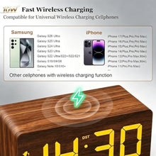 Load image into Gallery viewer, URAYCO Wood Digital Alarm Clock with 10W Fast Wireless Charger, USB Charging Ports, DST, Dimmable, Snooze, Large Number LED Display for Bedrooms, Desk, Living Room Table, Bedside, Nightstand (Brown)_6956

