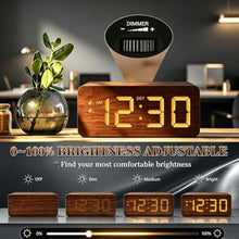 Load image into Gallery viewer, URAYCO Wood Digital Alarm Clock with 10W Fast Wireless Charger, USB Charging Ports, DST, Dimmable, Snooze, Large Number LED Display for Bedrooms, Desk, Living Room Table, Bedside, Nightstand (Brown)_6957
