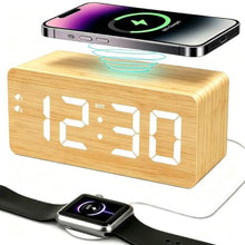 Load image into Gallery viewer, URAYCO Wood Digital Alarm Clock with 10W Fast Wireless Charger, USB Charging Ports, DST, Dimmable, Snooze, Large Number LED Display for Bedrooms, Desk, Living Room Table, Bedside, Nightstand (Bamboo)_1
