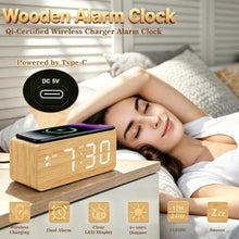 Load image into Gallery viewer, URAYCO Wood Digital Alarm Clock with 10W Fast Wireless Charger, USB Charging Ports, DST, Dimmable, Snooze, Large Number LED Display for Bedrooms, Desk, Living Room Table, Bedside, Nightstand (Bamboo)_6935
