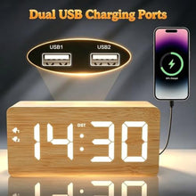 Load image into Gallery viewer, URAYCO Wood Digital Alarm Clock with 10W Fast Wireless Charger, USB Charging Ports, DST, Dimmable, Snooze, Large Number LED Display for Bedrooms, Desk, Living Room Table, Bedside, Nightstand (Bamboo)_6936
