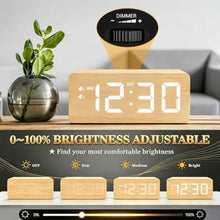 Load image into Gallery viewer, URAYCO Wood Digital Alarm Clock with 10W Fast Wireless Charger, USB Charging Ports, DST, Dimmable, Snooze, Large Number LED Display for Bedrooms, Desk, Living Room Table, Bedside, Nightstand (Bamboo)_6938
