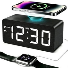 Load image into Gallery viewer, URAYCO Wood Digital Alarm Clock with 10W Fast Wireless Charger, USB Charging Ports, DST, Dimmable, Snooze, Large Number LED Display for Bedrooms, Desk, Living Room Table, Bedside, Nightstand (Black)_1
