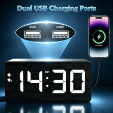 Load image into Gallery viewer, URAYCO Wood Digital Alarm Clock with 10W Fast Wireless Charger, USB Charging Ports, DST, Dimmable, Snooze, Large Number LED Display for Bedrooms, Desk, Living Room Table, Bedside, Nightstand (Black)_6832
