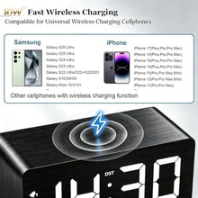 Load image into Gallery viewer, URAYCO Wood Digital Alarm Clock with 10W Fast Wireless Charger, USB Charging Ports, DST, Dimmable, Snooze, Large Number LED Display for Bedrooms, Desk, Living Room Table, Bedside, Nightstand (Black)_6833
