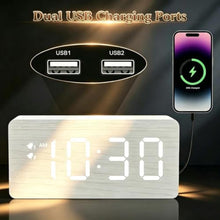 Load image into Gallery viewer, URAYCO Wooden Digital Alarm Clock, 10W Fast Wireless Charger Station &amp; 2 USB Charging Ports, with 0~99% Dimmer, Dual Alarm, Weekday/Weekend Mode, Wood LED Clock for Bedroom, Desk, Office, White_6955
