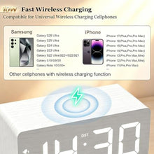 Load image into Gallery viewer, URAYCO Wooden Digital Alarm Clock, 10W Fast Wireless Charger Station &amp; 2 USB Charging Ports, with 0~99% Dimmer, Dual Alarm, Weekday/Weekend Mode, Wood LED Clock for Bedroom, Desk, Office, White_6956
