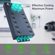 Load image into Gallery viewer, USB 2.0 Hub Type-C Multi Safety 10 Ports Powered, with AC Adapter, Aluminum USB Splitter with Cooling Fan - Type C for Laptops &amp; PC, PC,Flash Drives, HDD, Hard Drive, Mouse, XPS, Xbox, Keyboard_62
