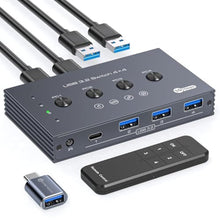 Load image into Gallery viewer, USB 3.2 Switch Selector 4 Computers Share 1 USBC &amp; 3 USBA Devices 10Gbps 4 Port USB Switcher Sharing Keyboard Mouse Printer Scanner with Cable and Remote Control and a dapter, SilverGrey_1
