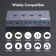 Load image into Gallery viewer, USB 3.2 Switch Selector 4 Computers Share 1 USBC &amp; 3 USBA Devices 10Gbps 4 Port USB Switcher Sharing Keyboard Mouse Printer Scanner with Cable and Remote Control and a dapter, SilverGrey_1461
