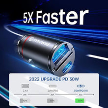 Load image into Gallery viewer, USB C Car Charger Syncwire 60W [PD 30W &amp; QC 30W] USB Car Charger Adapter Fast Charging [Super Mini &amp; All Metal] for iPhone, Samsung, Google Pixel, XiaoMi, Huawei, LG, iPad Road Trip Essentials, Black_8593
