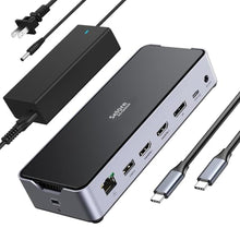 Load image into Gallery viewer, USB C Docking Station 3 Monitors Laptop Dock Dual Monitor with 2 HDMI DisplayPort 4K@144Hz,USB A 2.0/3.0,USB C 3.1 10Gbps&amp;30W Output,Ethernet,microSD&amp;SD,Audio&amp;Mic,150W DC Power for Dell/Lenovo/HP_1
