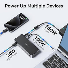 Load image into Gallery viewer, USB C Docking Station 3 Monitors Laptop Dock Dual Monitor with 2 HDMI DisplayPort 4K@144Hz,USB A 2.0/3.0,USB C 3.1 10Gbps&amp;30W Output,Ethernet,microSD&amp;SD,Audio&amp;Mic,150W DC Power for Dell/Lenovo/HP_1974
