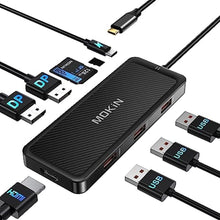 Load image into Gallery viewer, USB C Docking Station Dual DisplayPort, MOKiN USB C Hub Dongle with 2 DP, HDMI, 3 USB A 3.1, SD &amp; Micro SD Slot, PD Charging Port for MacBook/Dell XPS/Steam Deck/HP/Lenovo ThinkPad/Microsoft Surface, INDPHDMIBlack_1
