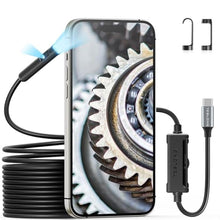 Load image into Gallery viewer, USB C Endoscope Camera with Light, Teslong 1080P HD Dual Lens Snake Borescope Inspection Cam with 8+1 LEDs, 16.5FT Flexible Probe Cable, Fiber Optic Scope Compatible with iPhone 15, Android Phone, black_1
