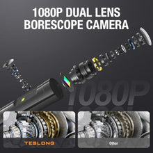 Load image into Gallery viewer, USB C Endoscope Camera with Light, Teslong 1080P HD Dual Lens Snake Borescope Inspection Cam with 8+1 LEDs, 16.5FT Flexible Probe Cable, Fiber Optic Scope Compatible with iPhone 15, Android Phone, black_7445
