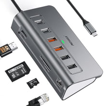 Load image into Gallery viewer, USB C Hub Ethernet,10-in-1 USB C Docking Station with 4K@60Hz HDMI,1Gbps Ethernet, PD 100W,Type C &amp; 2 USB A 3.2 10Gbps, 2 USB A 2.0, SD/TF, Aluminum USB Hub for Laptop,PC, iPhone 17/16,Mac_1
