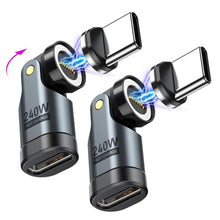 Load image into Gallery viewer, USB C Magnetic Adapter PD 240W(2Pack), 9PIN USB C 90 Degree Adapter/C Right Angle Adapters/360 &amp;180 Degree C to C Adapters for 1Phone 17/16/15, Ma-Book Pro/1Pad Series, Samsung Galaxy, Tablet, Laptop, Black_1
