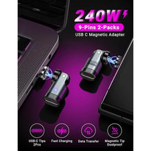 Load image into Gallery viewer, USB C Magnetic Adapter PD 240W(2Pack), 9PIN USB C 90 Degree Adapter/C Right Angle Adapters/360 &amp;180 Degree C to C Adapters for 1Phone 17/16/15, Ma-Book Pro/1Pad Series, Samsung Galaxy, Tablet, Laptop, Black_1940

